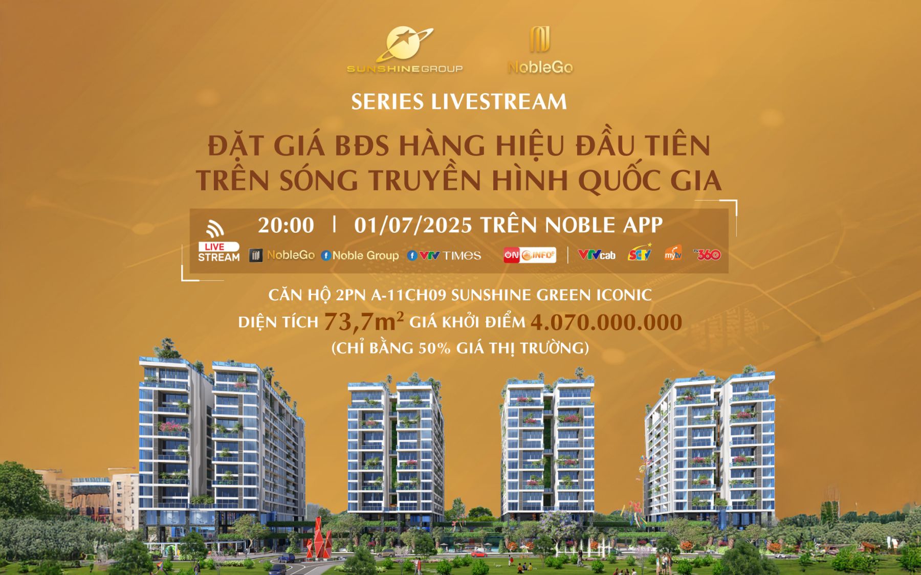 NobleGo livestream đặt giá căn hộ vào 1/7 chỉ với giá khởi điểm bằng 50% giá thị trường